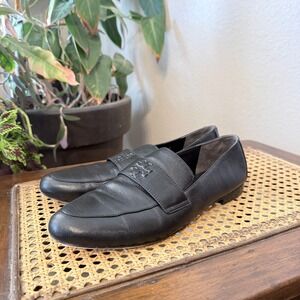 Tory Burch Black Leather Jessa Loafers Pointed Toe Flats Size 8.5M